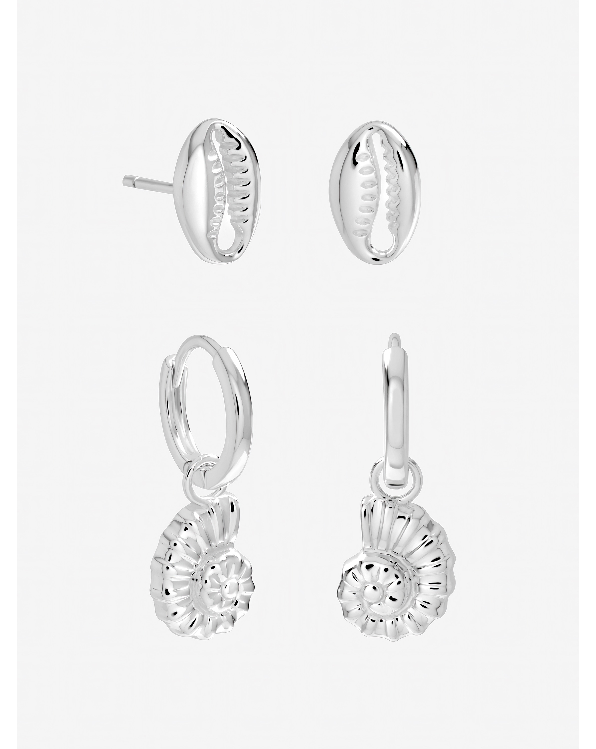 Silver Shell Earrings - Pack of 2