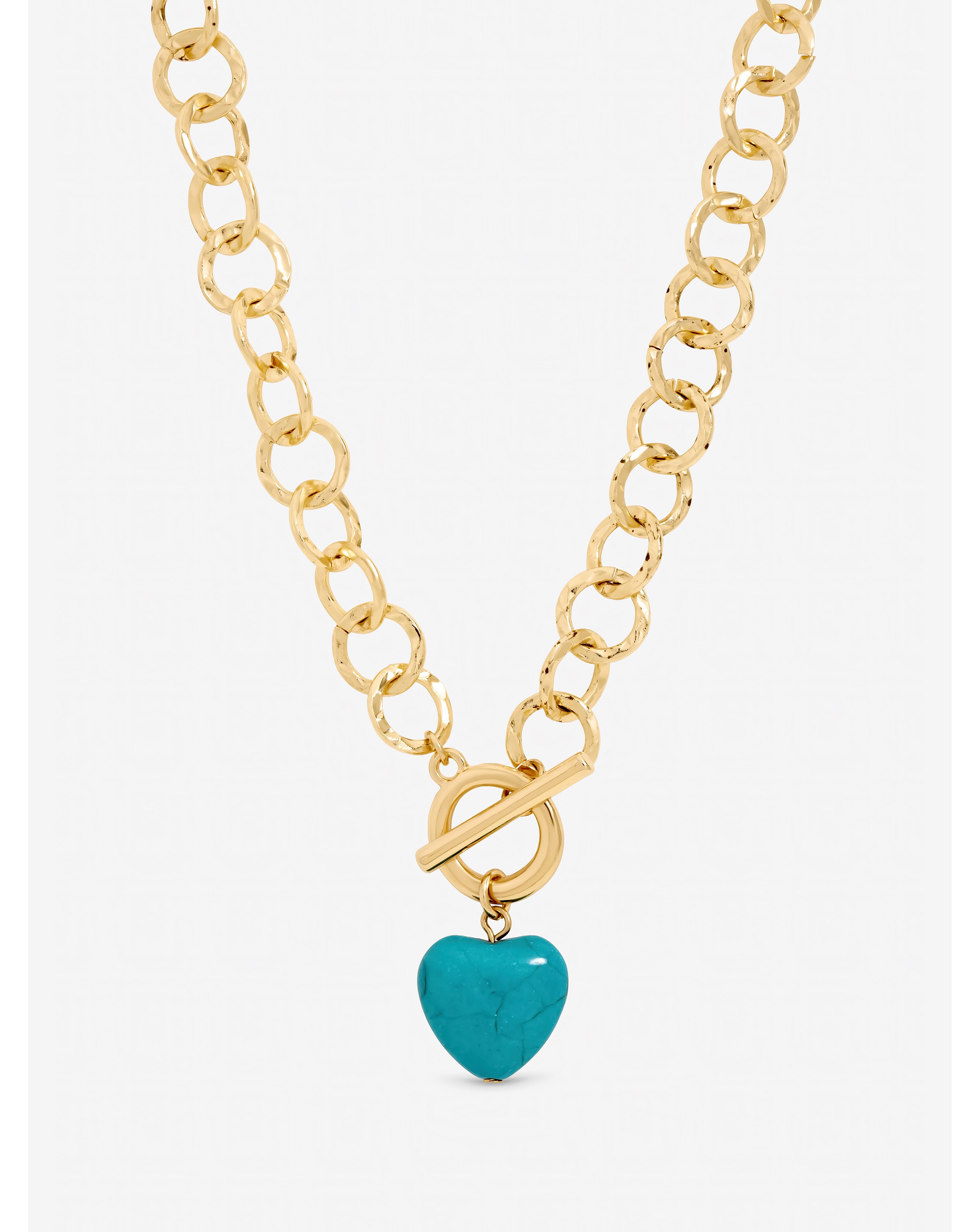 Gold Turquoise Heart T-Bar Necklace