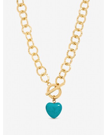 Mood Gold Plated and Turquoise Heart T-Bar Necklace