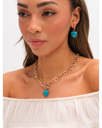 Mood Gold Plated and Turquoise Heart T-Bar Necklace