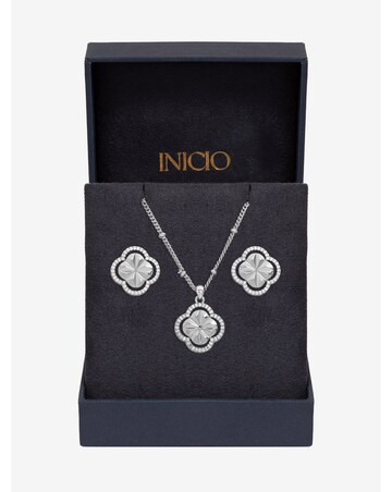 Inicio Sterling Silver Plated Diamond Cut Clover Set - Gift Box