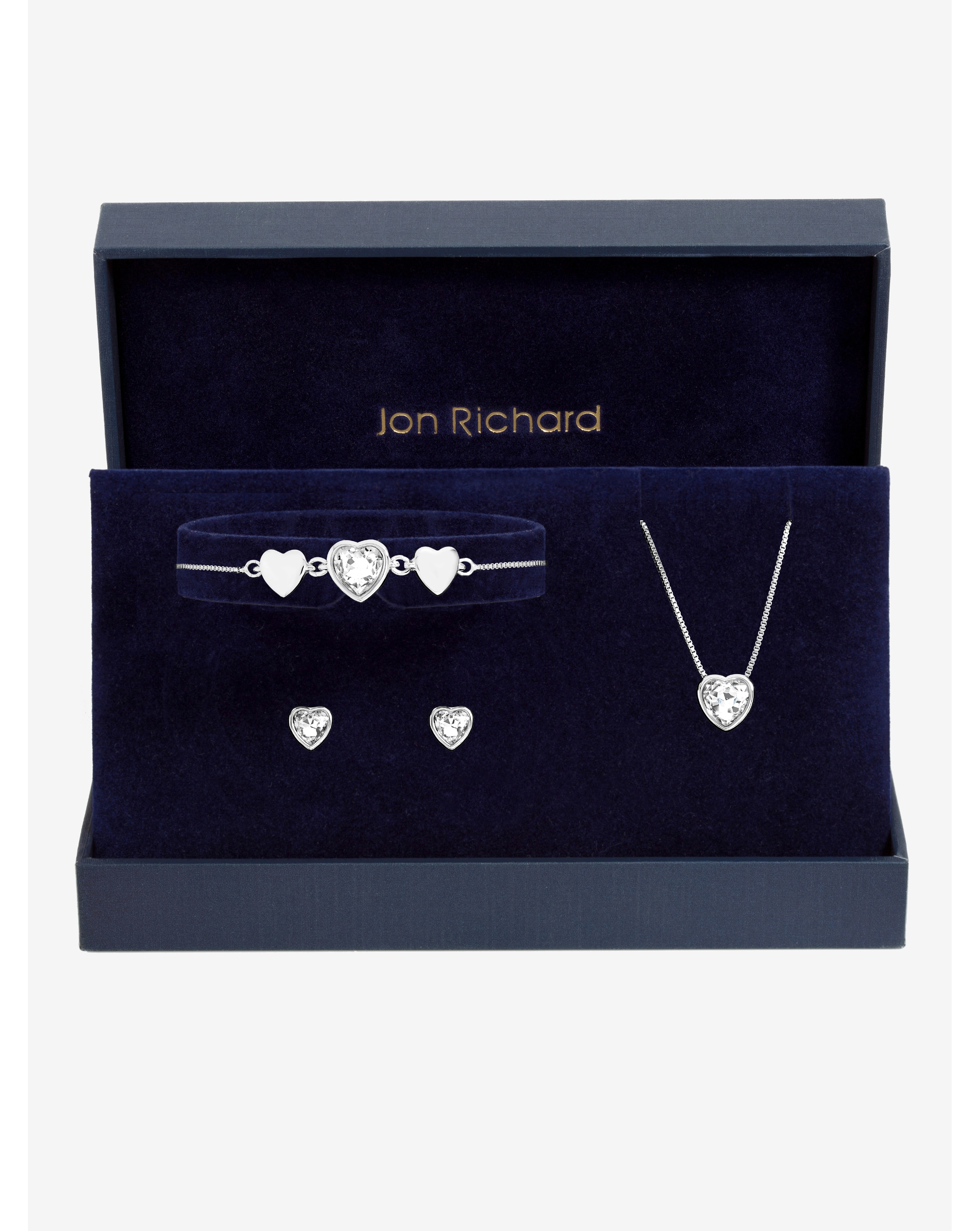 Silver Crystal Heart Trio Set - Gift Box