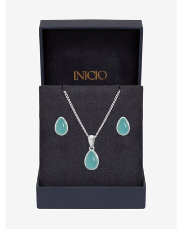 Inicio Sterling Silver Plated Turquoise Peardrop Set - Gift Box