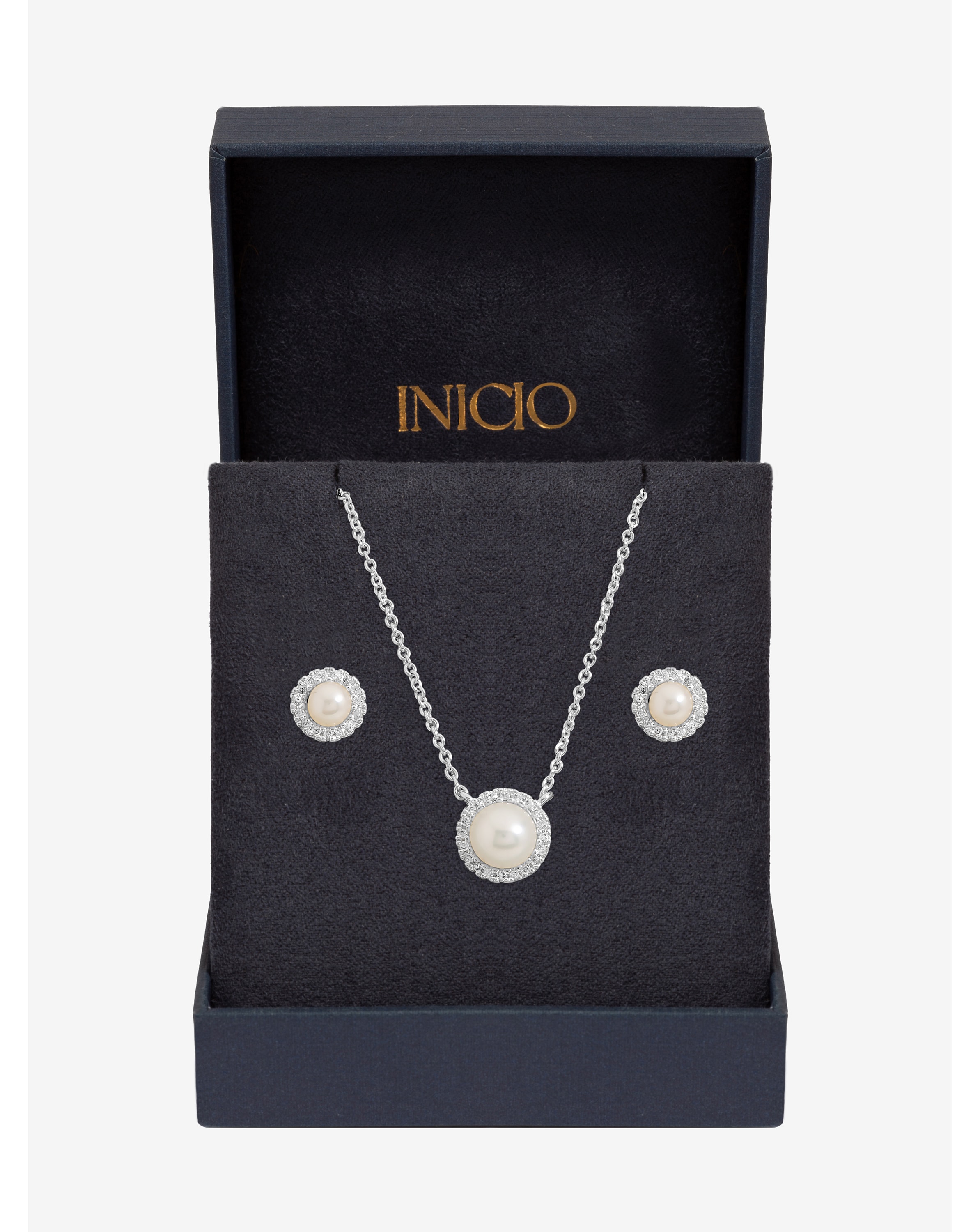 Silver Plated Pearl Halo Set - Gift Box