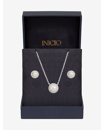Inicio Sterling Silver Plated Pearl Halo Set - Gift Box