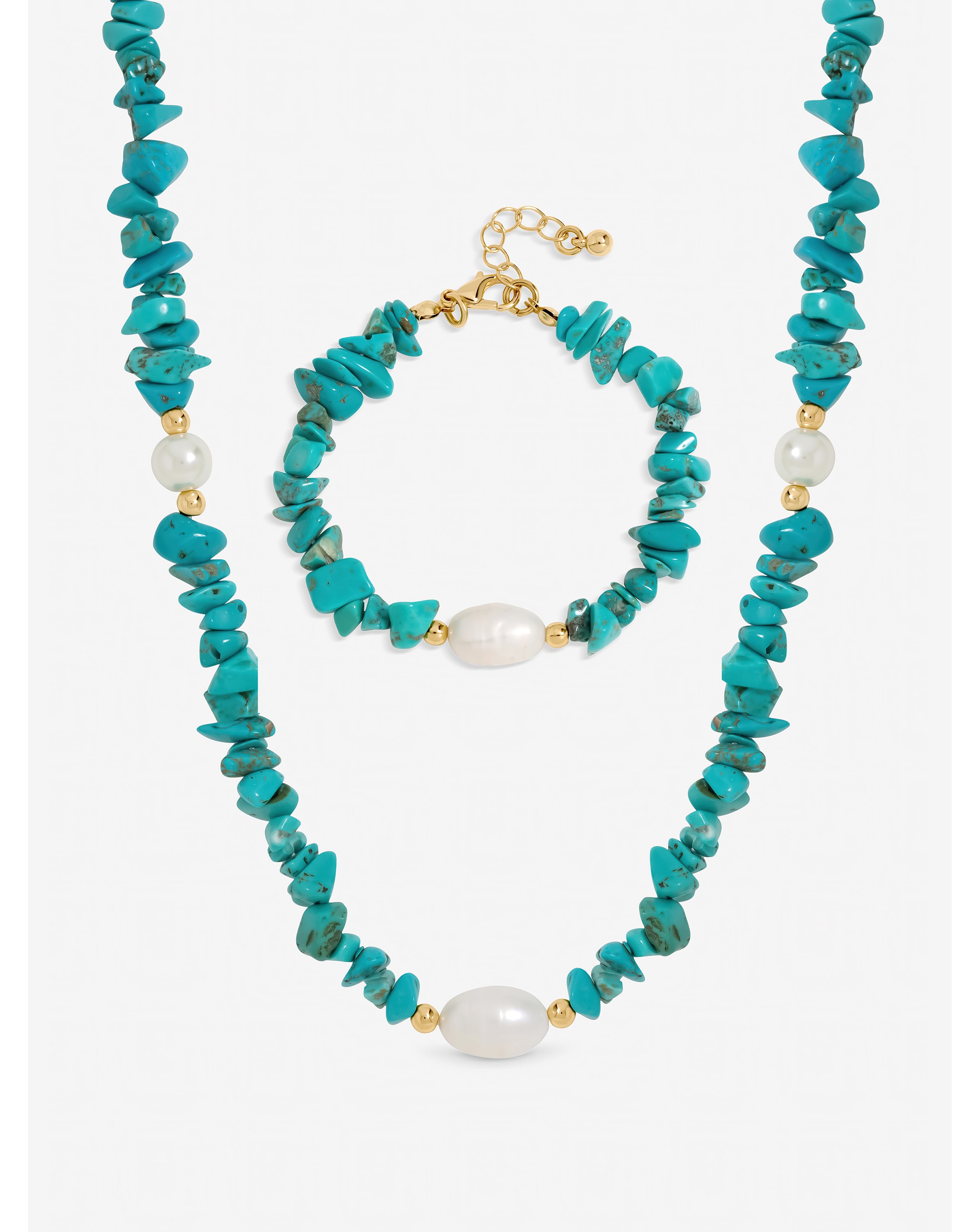Gold Plated Turquoise Pearl Beaded Set