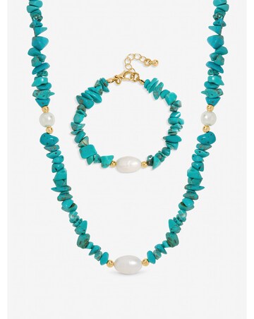 Mood Gold Plated Turquoise and Pearl Beaded Set