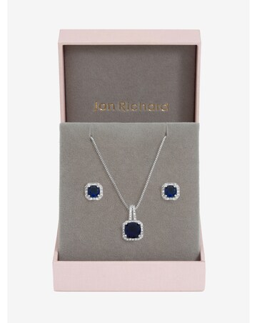 Jon Richard Rhodium Plated Cubic Zirconia and Sapphire Square Set - Gift Box