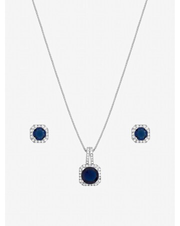 Jon Richard Rhodium Plated Cubic Zirconia and Sapphire Square Set - Gift Box