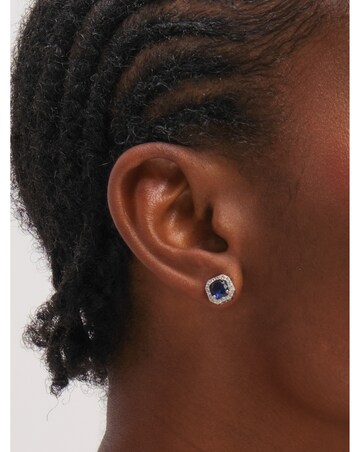 Jon Richard Rhodium Plated Cubic Zirconia and Sapphire Square Set - Gift Box