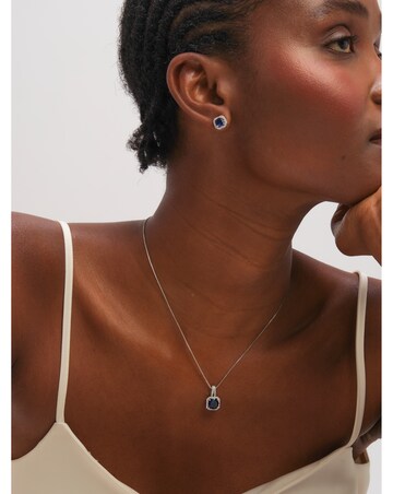 Jon Richard Rhodium Plated Cubic Zirconia and Sapphire Square Set - Gift Box