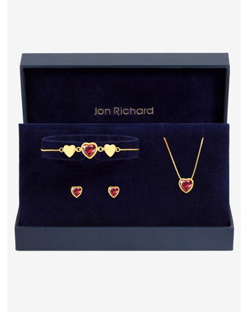 Jon Richard Gold Plated Crystal and Red Heart Trio Set - Gift Box