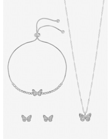 Jon Richard Silver Crystal Butterfly Trio Set - Gift Box