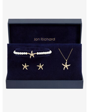Jon Richard Gold Plated Pave and Pearl Starfish Trio Set - Gift Box