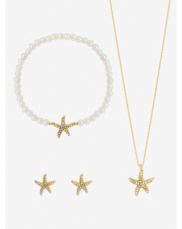 Jon Richard Gold Plated Pave and Pearl Starfish Trio Set - Gift Box