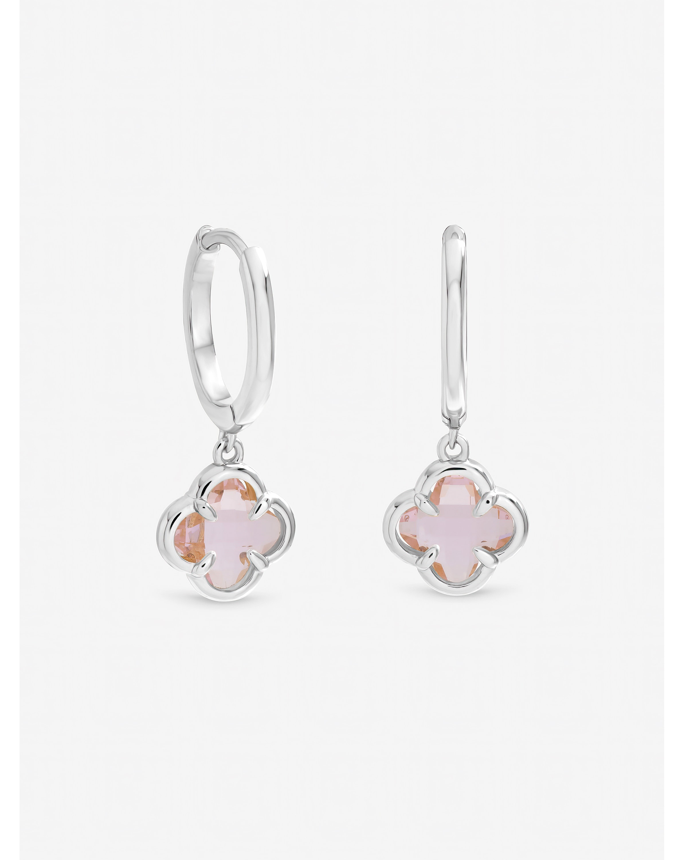 Silver Plated Rose Clover Charm Huggies