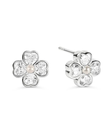 Radley Silver Clear CZ Flower Earrings