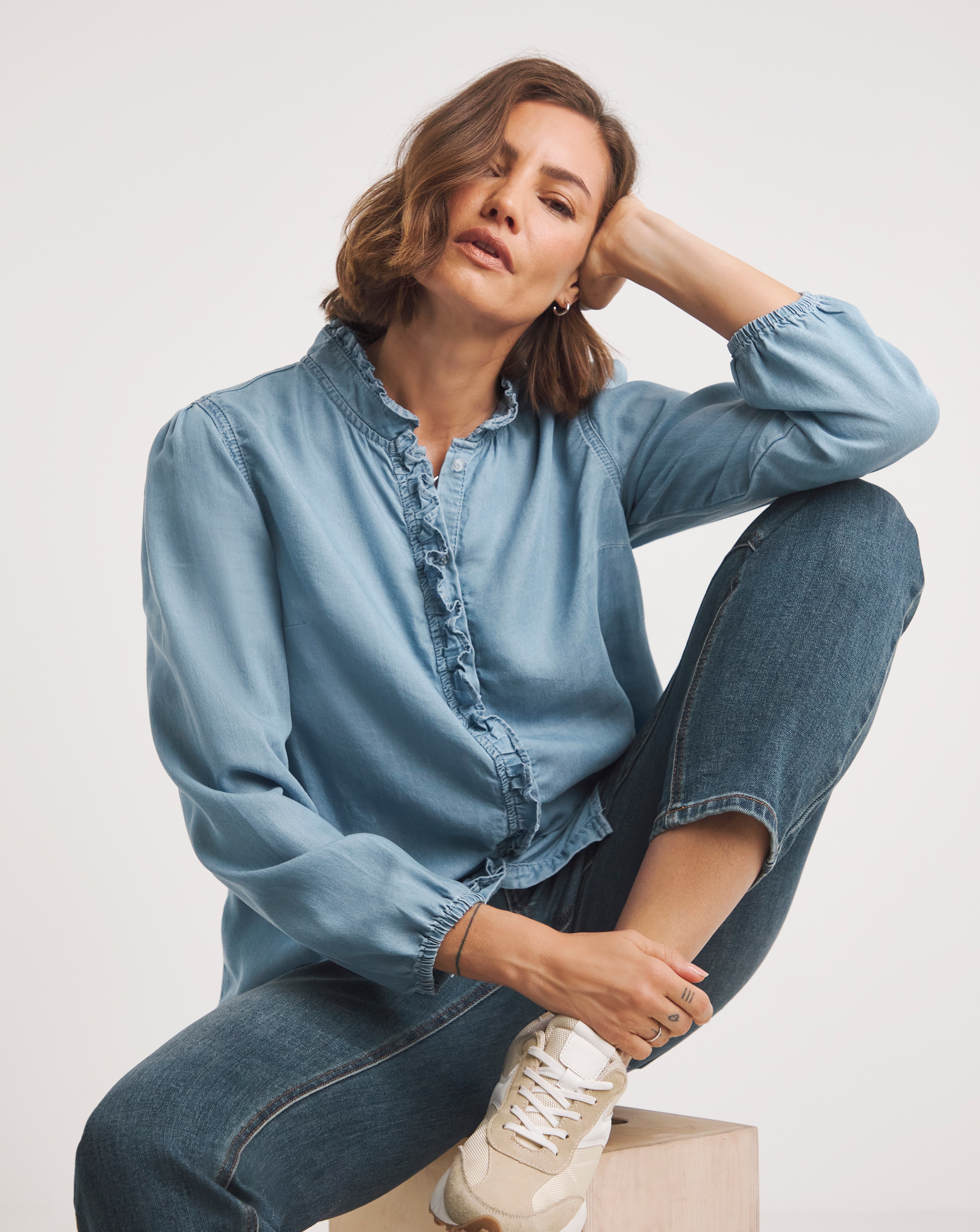 Mid Blue Ruffle Lyocell Shirt