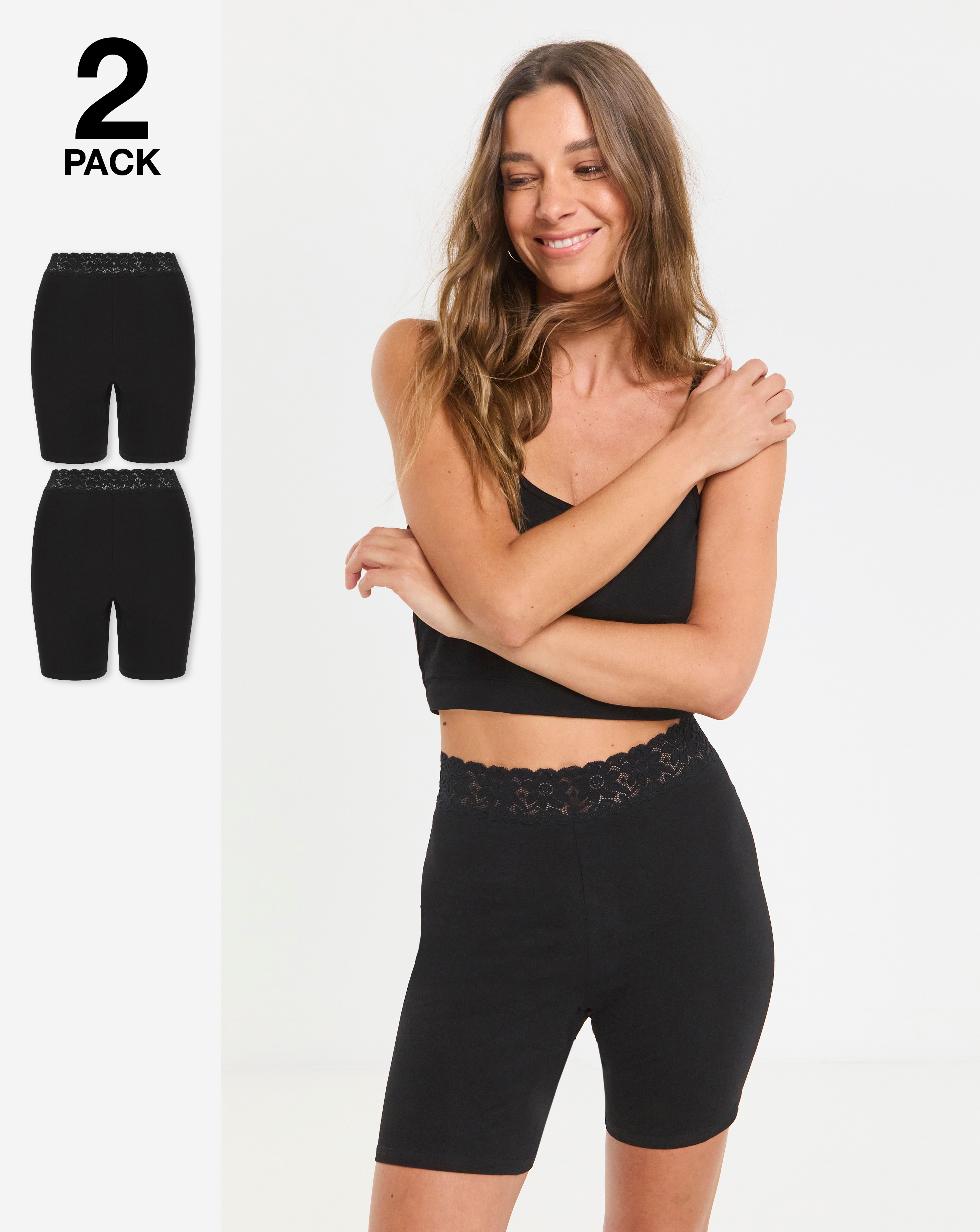 2 Pack Cotton Comfort Lace Trim Shorts