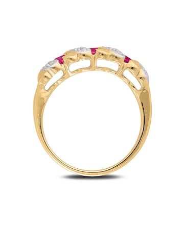 9 Carat Gold Ruby and Diamond Kiss Design Half Eternity Style Dress Ring