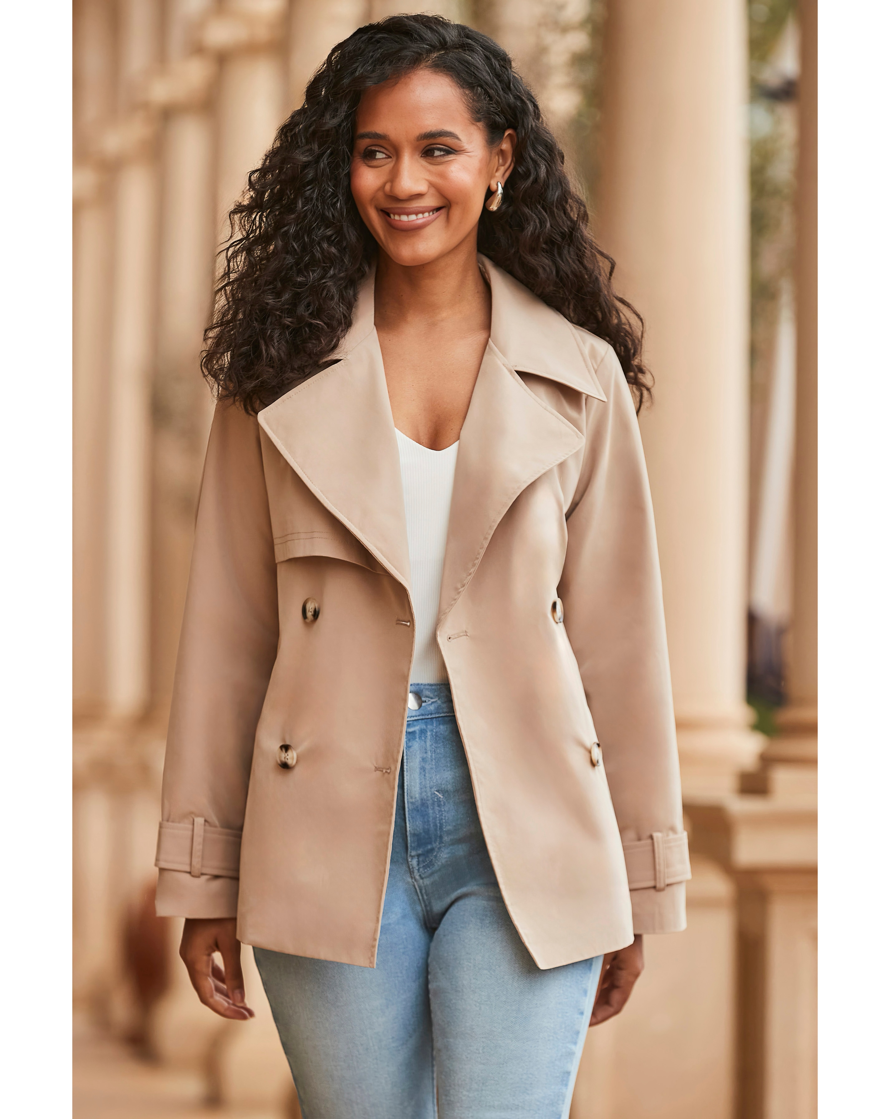 Sosandar Fitted Short Trench Coat