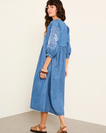 FatFace Jess Denim Embroidery Midi Dress