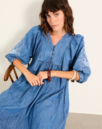 FatFace Jess Denim Embroidery Midi Dress