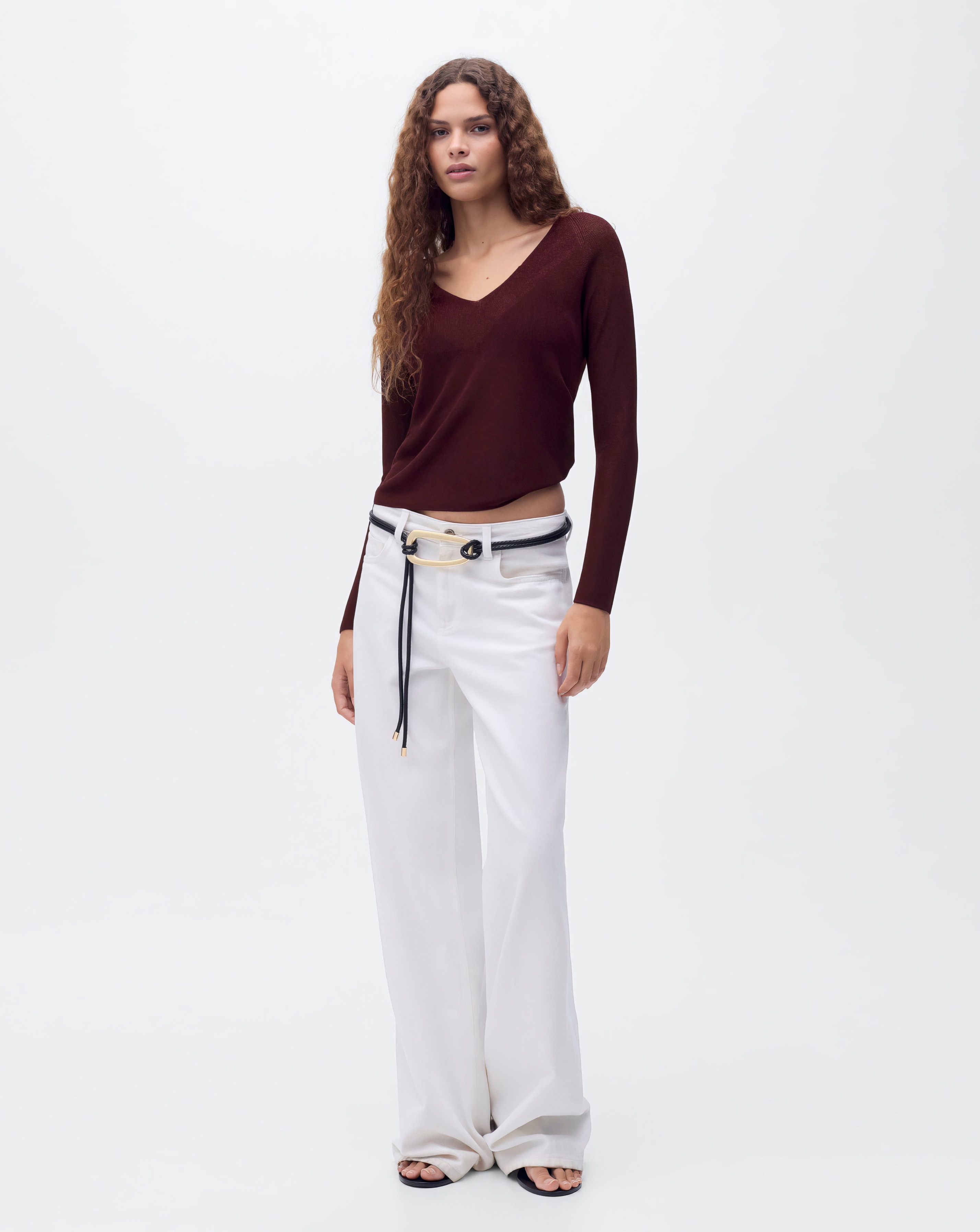 Mango V Neck Fine Knit Sweater