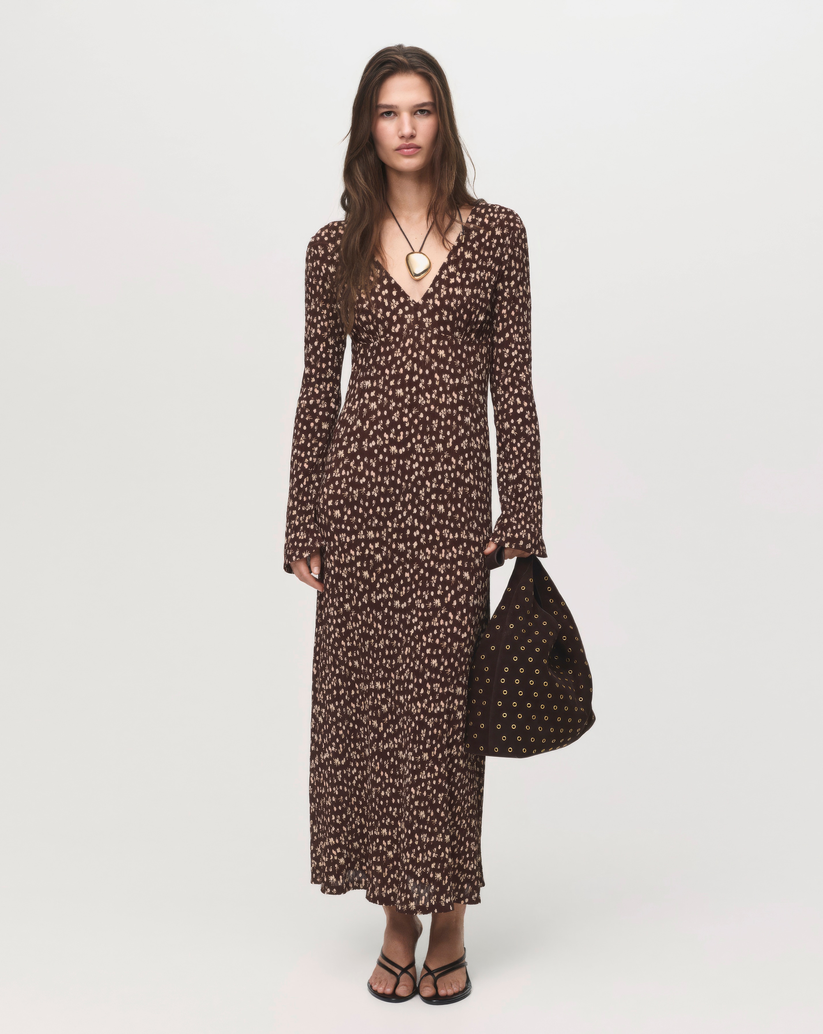 Mango Flare Sleeve Floal Midi Dress