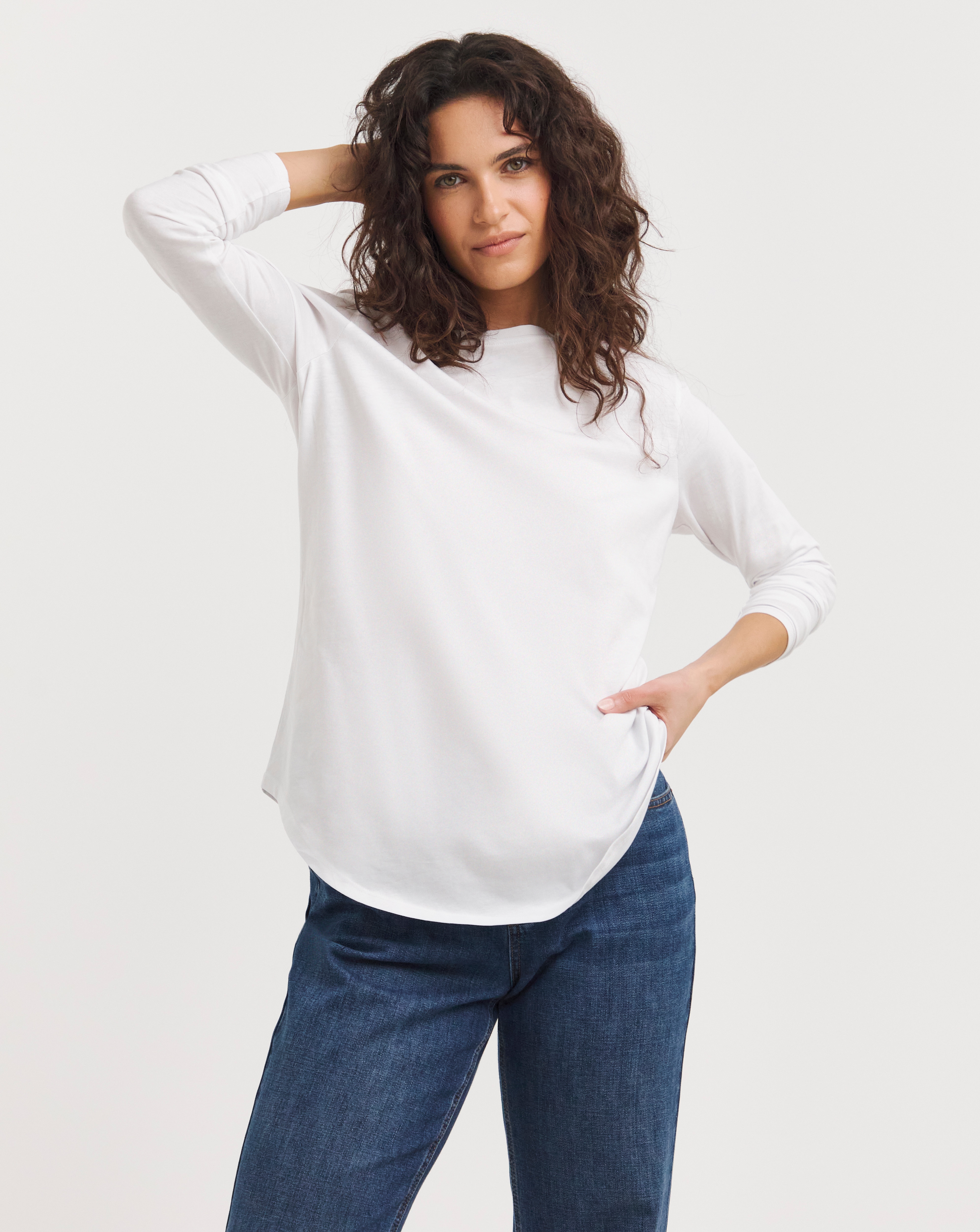 White Longline Curved Hem Top Ambrose Wilson