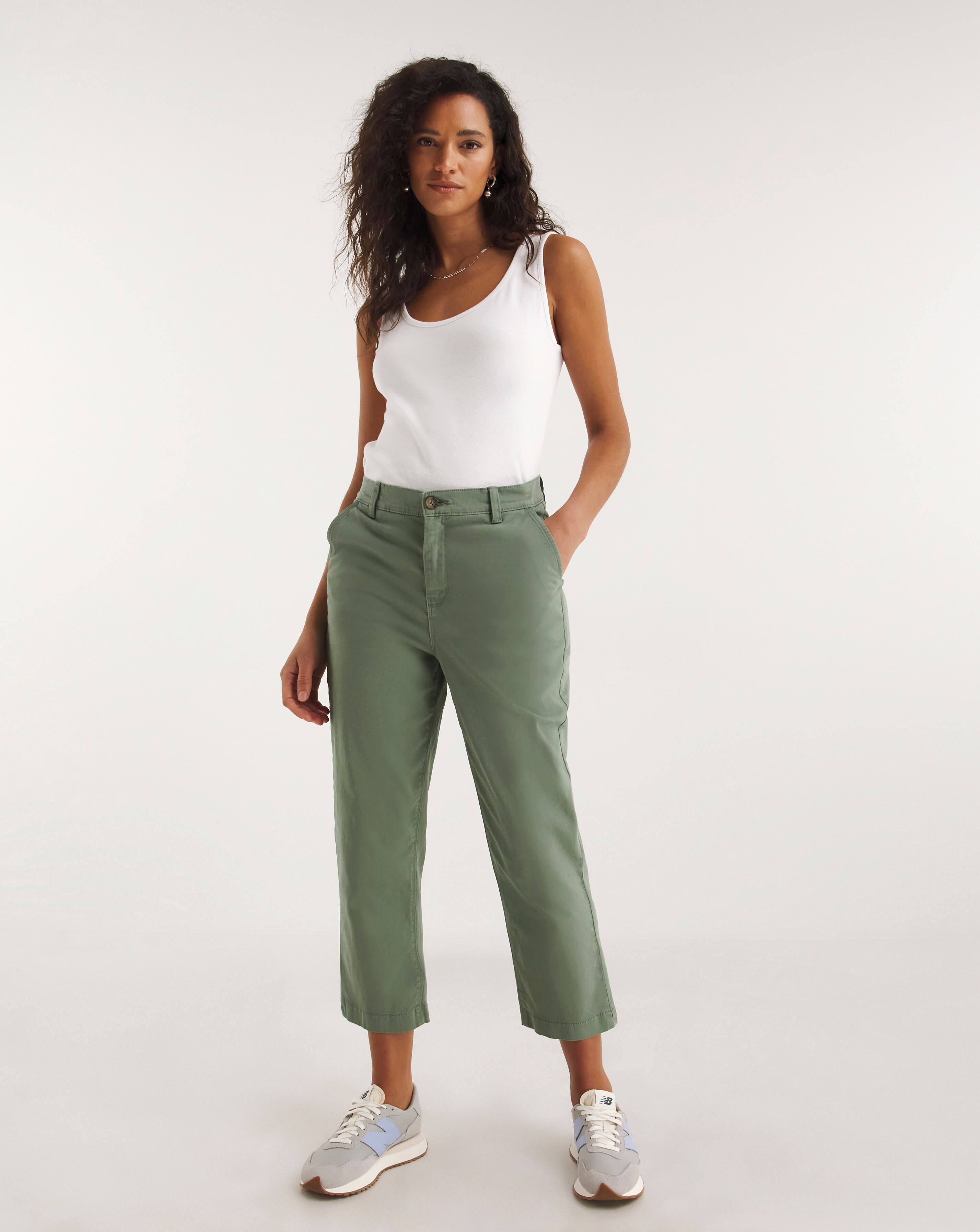 Khaki Stretch Chino Cropped Trousers | Ambrose Wilson