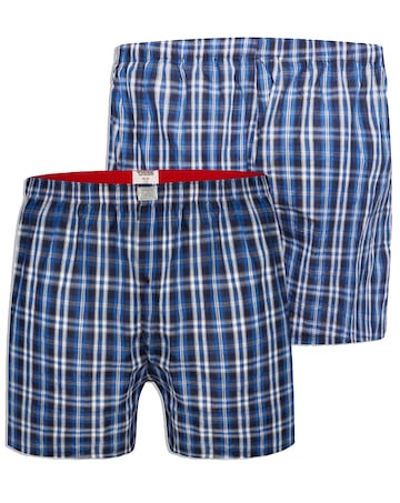 D555 Big & Tall Plaid Pack of 2 Woven Boxer Shorts - (Navy/Red)