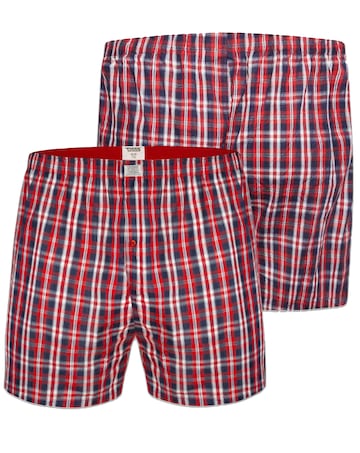 D555 Big & Tall Plaid Pack of 2 Woven Boxer Shorts - (Navy/Red)