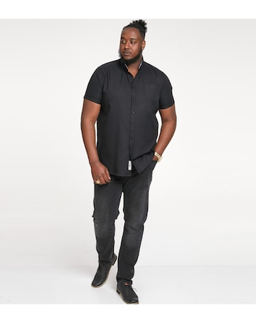 D555 Big & Tall James S/S Button Down Oxford Shirt with Chest Pocket - Black