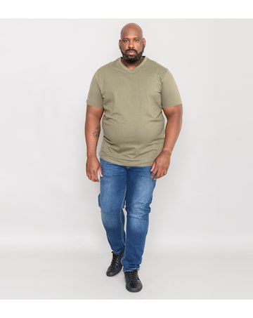 D555 Big & Tall Signature Premium Weight Combed Cotton V Neck T-Shirt - Khaki