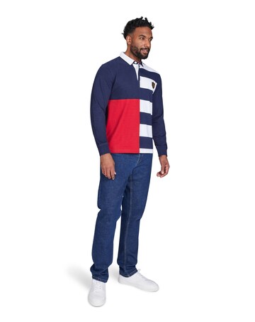Raging Bull Long Sleeve Harlequin Stripe Rugby Navy
