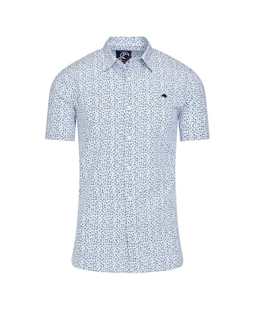 Raging Bull Short Sleeve Floral Cotton Poplin Shirt Sky Blue