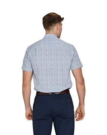 Raging Bull Short Sleeve Floral Cotton Poplin Shirt Sky Blue