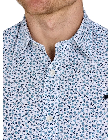 Raging Bull Short Sleeve Floral Cotton Poplin Shirt Sky Blue