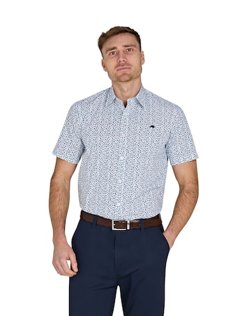 Raging Bull Short Sleeve Floral Cotton Poplin Shirt Sky Blue