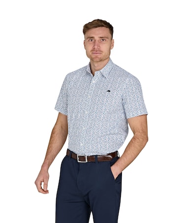Raging Bull Short Sleeve Floral Cotton Poplin Shirt Sky Blue