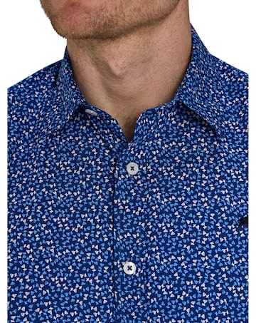 Raging Bull Short Sleeve Flower Bud Cotton Poplin Shirt Navy
