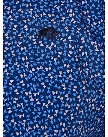 Raging Bull Short Sleeve Flower Bud Cotton Poplin Shirt Navy