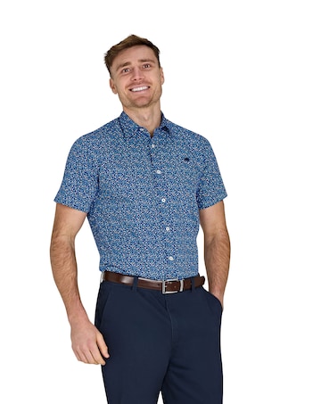 Raging Bull Short Sleeve Flower Bud Cotton Poplin Shirt Navy