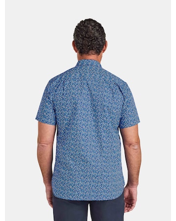 Raging Bull Short Sleeve Flower Bud Cotton Poplin Shirt Navy