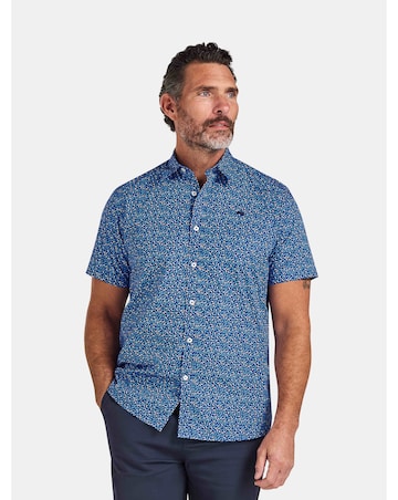 Raging Bull Short Sleeve Flower Bud Cotton Poplin Shirt Navy