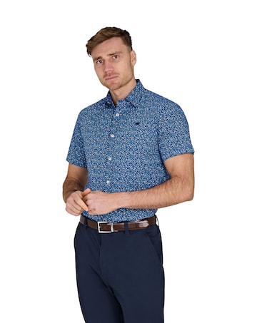 Raging Bull Short Sleeve Flower Bud Cotton Poplin Shirt Navy