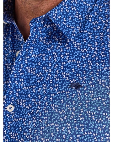Raging Bull Short Sleeve Flower Bud Cotton Poplin Shirt Navy