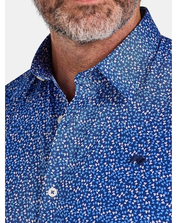 Raging Bull Short Sleeve Flower Bud Cotton Poplin Shirt Navy
