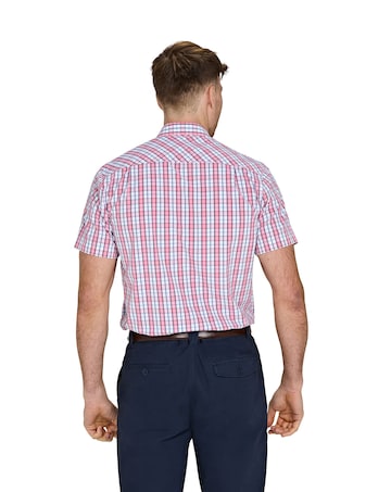 Raging Bull Short Sleeve Large Check Cotton Poplin Shirt Pink